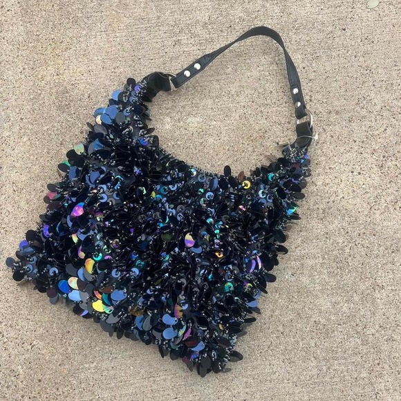 Sequin Evening Bag Iridescent Party‎ Purse Black Shoulder Bag - Picture 1 of 6